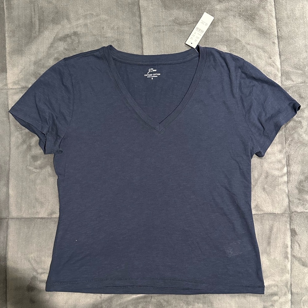 NWT J Crew V-neck Tee Vintage Cotton Navy Small